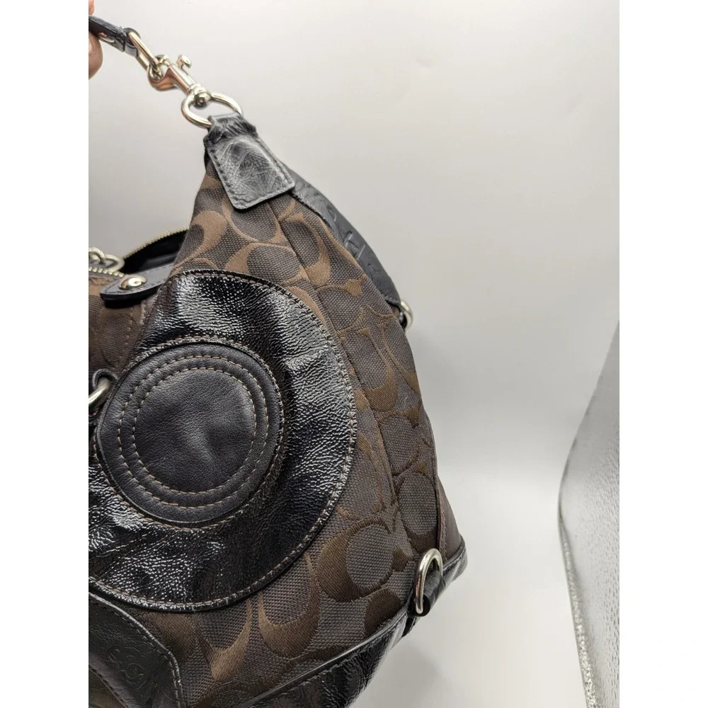 Coach Ashley Satchel Bag Chocolate Brown Patchwork Snaphead Shoulder‎ Bag F15474